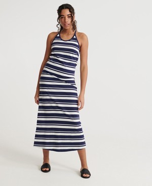 Superdry Summer Stripe Maxi Női Ruhák Sötétkék | USJGP3580